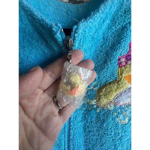 Quacker Factory Zip-Front Bright Blue Chenille Robe Rubber Duckies Size XS - Picture 2 of 16